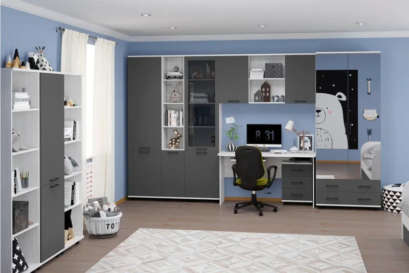 Детская Грейс композиция 3 (Снежный Ясень/Антрацит Матовый) — Мебель-центр Озерцо