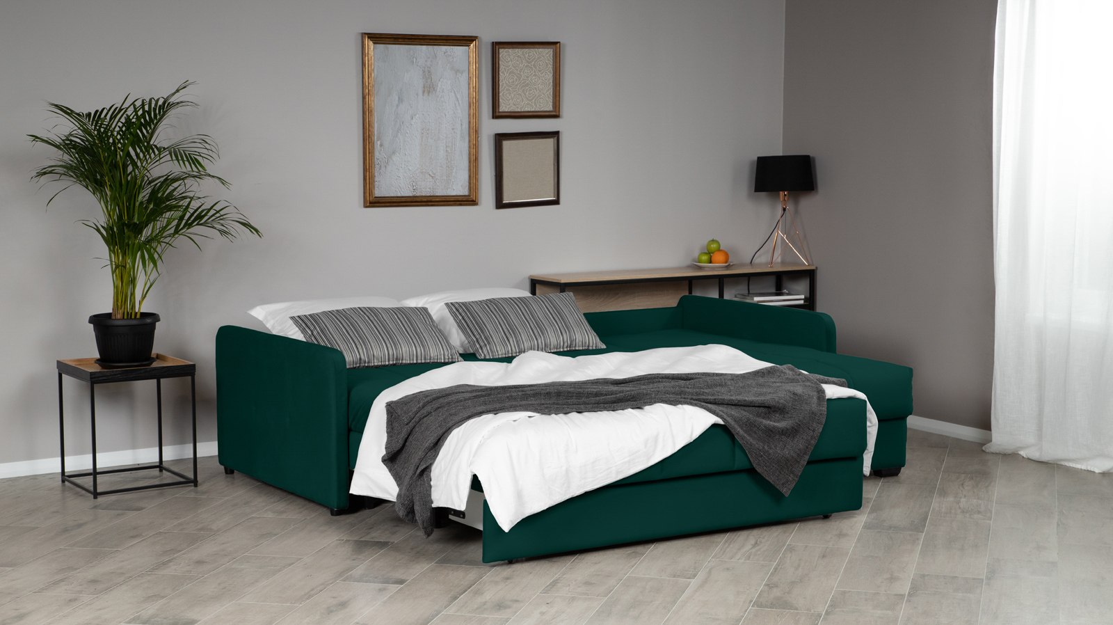Диван угловой Domo Pro с узкими подлокотниками, стежка квадрат, ткань Sky Velvet 42 140x216 — купить в Озерце
