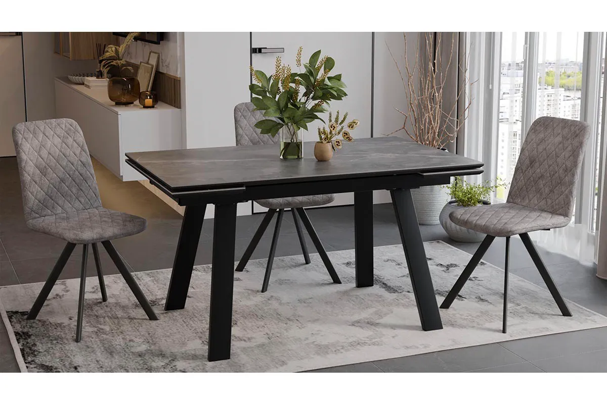 Стол обеденный Дэкстон Тип 1 (Черный муар/Керамика матовая/Серый мрамор) - купить в Озерце