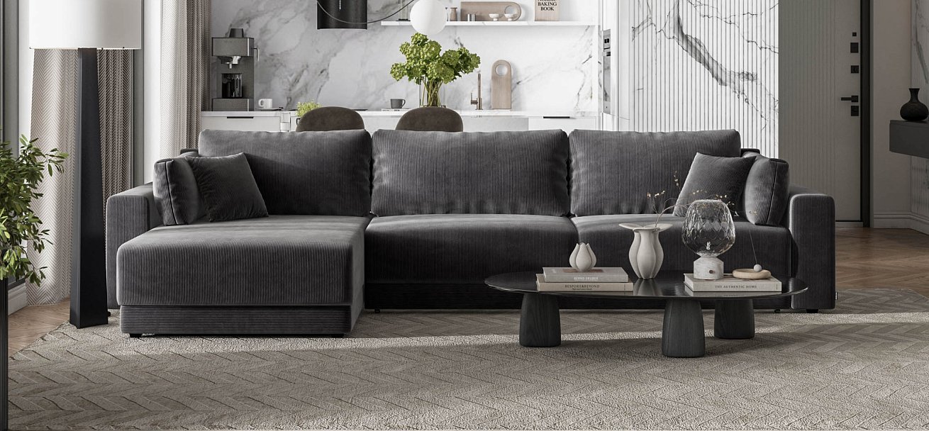 Босс Прайм Макс угловой диван Вельвет Корд графит — купить в Озерце