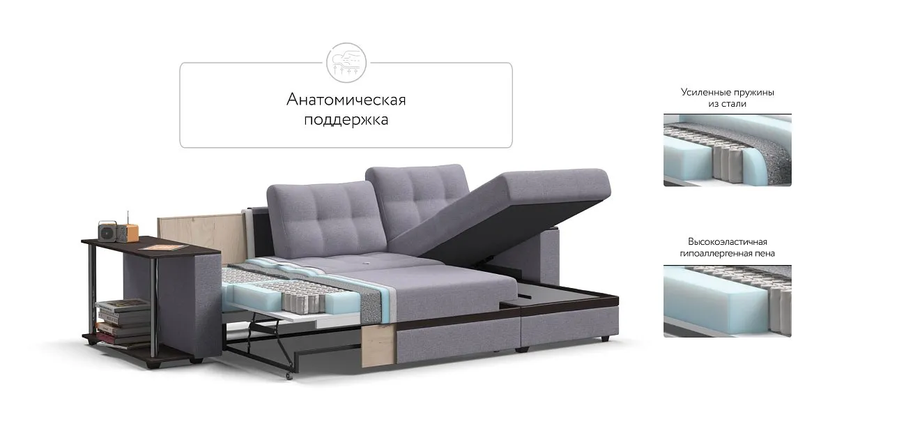 Атланта НПБ угловой диван Рогожка Мальмо платина — купить в Озерце