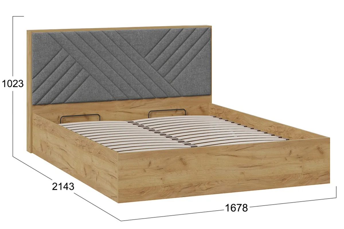 Кровать Хилтон Тип 1 с ПМ и заглушиной 160х200 (Дуб Крафт золотой/Велюр серый) - купить в Озерце