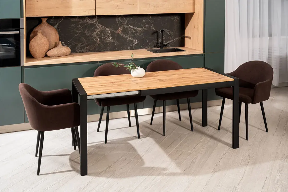 Стол обеденный Этно (Дуб вотан / Рама черная / Металл черный) - купить в Озерце