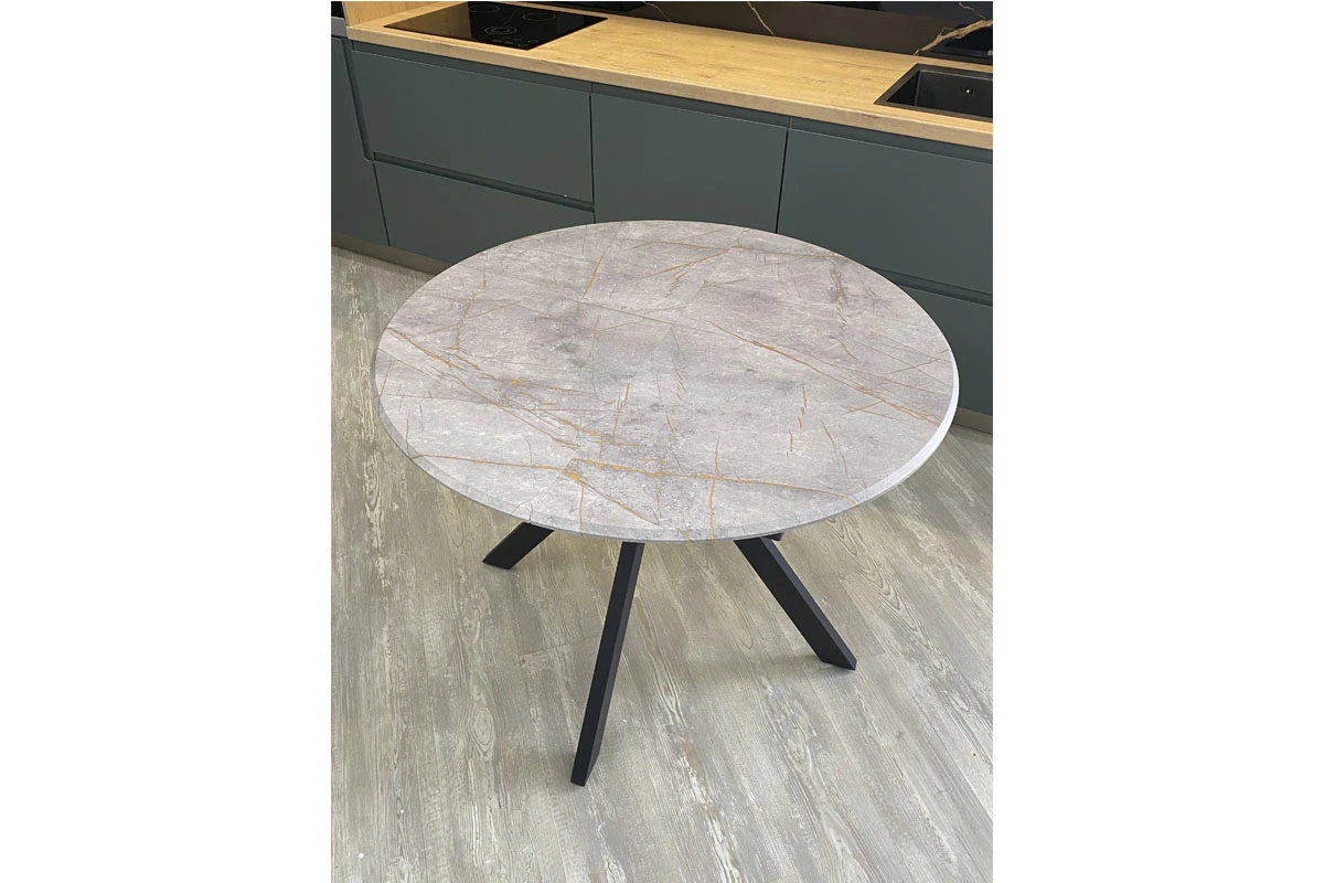 Стол обеденный Москва (d 1000/вставка 400/Бабочка/МДФ Византийский Мрамор/Металл черный) - купить в Озерце