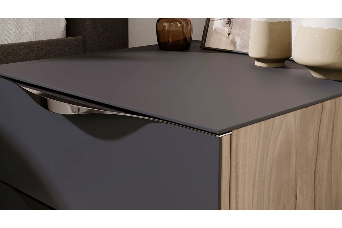 Тумба прикроватная с 2 ящиками Глосс ТД-319.03.01 (Яблоня Беллуно/Cтекло/Графит матовый) — Мебель-центр Озерцо