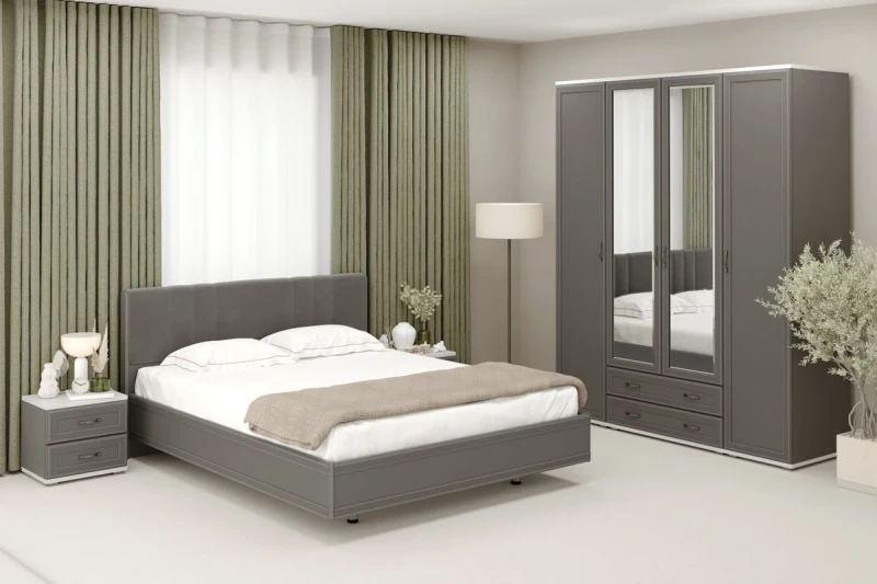 Готовый комплект для спальни СК-1020-СЯ-СО-В (Снежный Ясень/Серый Оникс/Велюр) - купить в Озерце