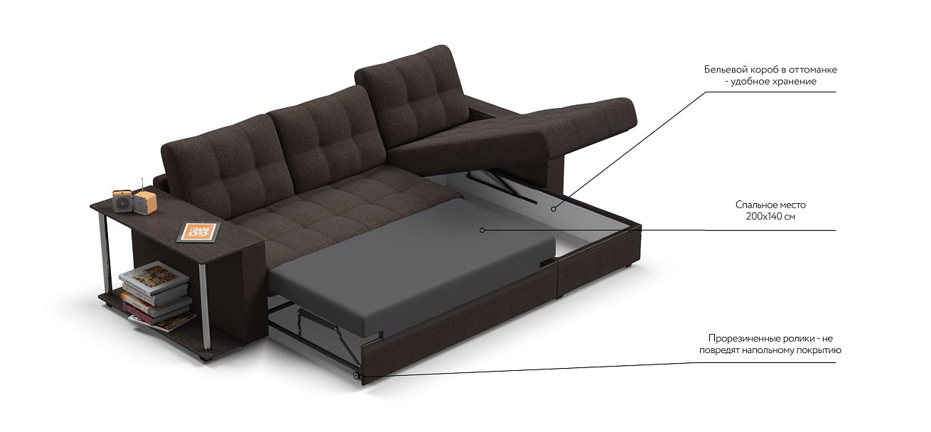 Атланта Люкс угловой диван Рогожка Мальмо шоколад — купить в Озерце