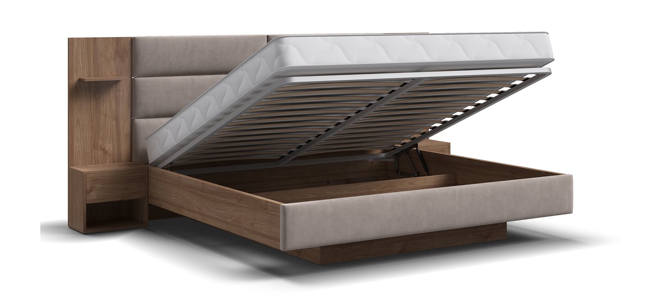 Босс Лофт Кровать+ПМ 160*200 Орех селект, Велюр Монолит латте - купить в Озерце