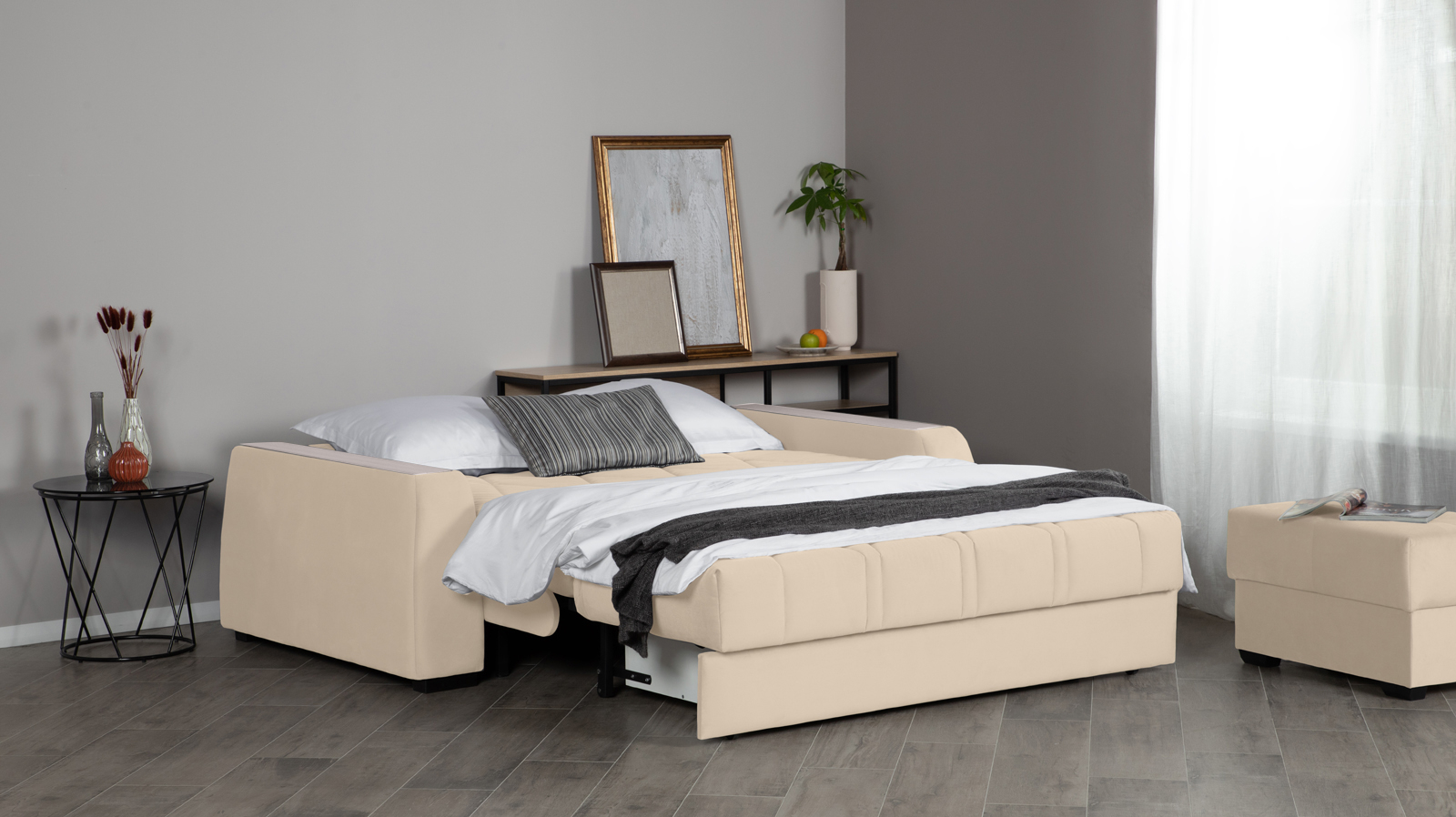 Диван - кровать Domo Pro с накладкой цвета ясень, стежка ромб, ткань Sky Velvet 21 160x216 — в мебель-центре Озерцо