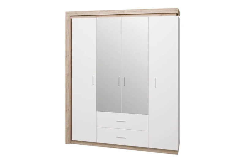 Шкаф для одежды с ящиками 4-х дверный с зеркалом Люмен 16 в мебель-центре Озерцо