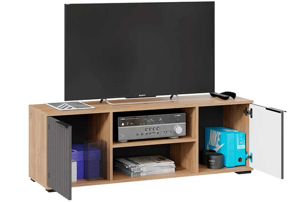 Тумба под ТВ Исп.2 Хилтон (Дуб крафт золотой/Графит матовый) — Мебель-центр Озерцо