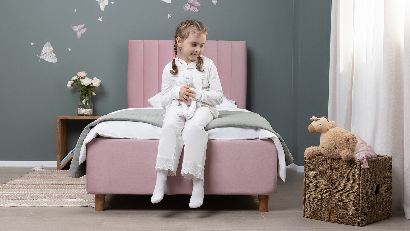 Детская кровать Lovely New 80x200 ОР, Тк. Sky Velvet 01 — Мебель-центр Озерцо