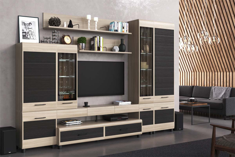 Гостиная Камелия-2 (Ясень Асахи комбинированный) — Мебель-центр Озерцо