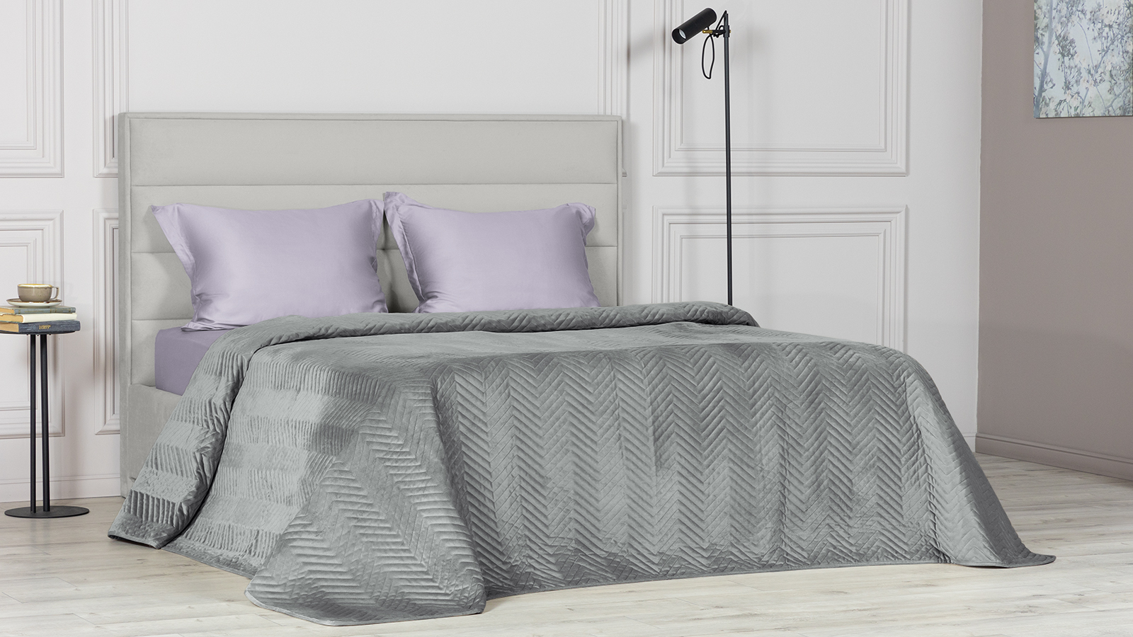 Покрывало стеганое Velvet Edition (геометрия), цвет Платина 240x260 в мебель-центре Озерцо