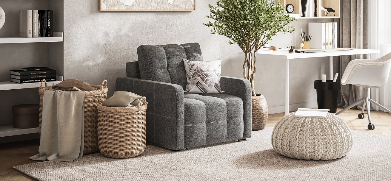 Денди Слим кресло-кровать Рогожка Мальмо серый — купить в Озерце