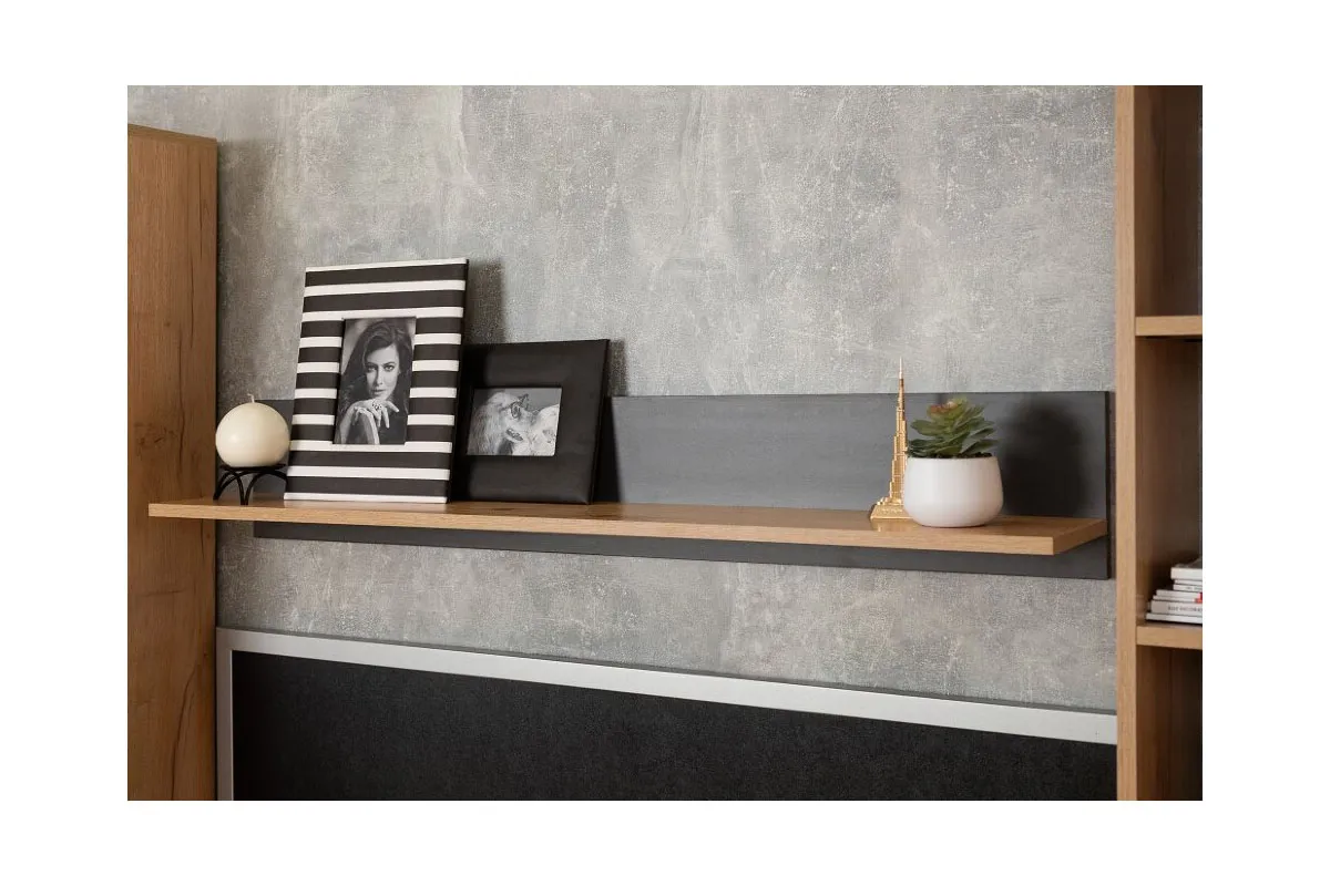 Полка навесная Crown 18 (Дуб Золотистый/Графит) — Мебель-центр Озерцо