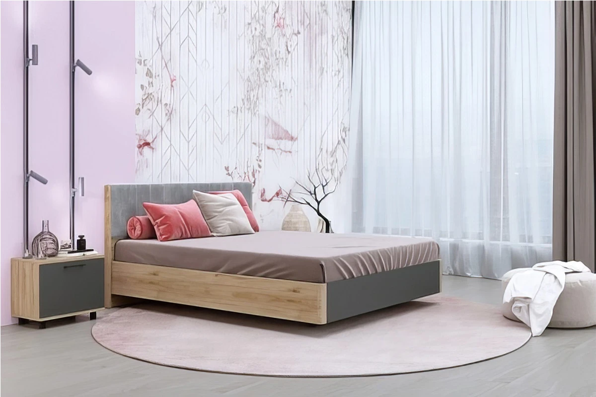 Кровать КР-5014-ГС-АМ 180х200 (Гикори Джексон Светлый/Антрацит Матовый) - купить в Озерце