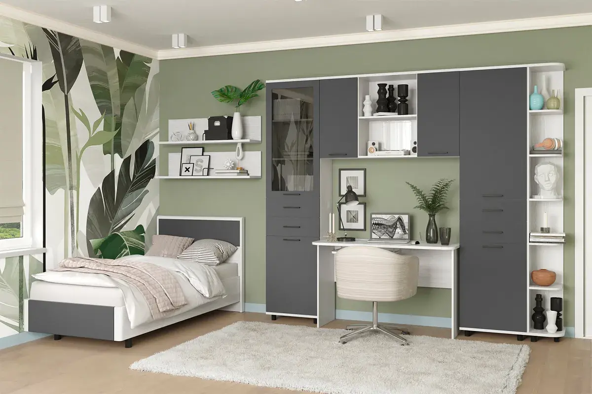 Кровать 90х190 КР-5005-СЯ-АМ (Снежный Ясень/Антрацит Матовый) - купить в Озерце