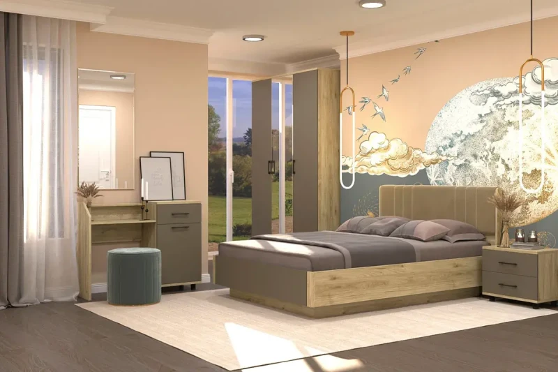 Спальня Грейс комплект 3 (Гикори Джексон Светлый/Латте Матовый) - купить в Озерце