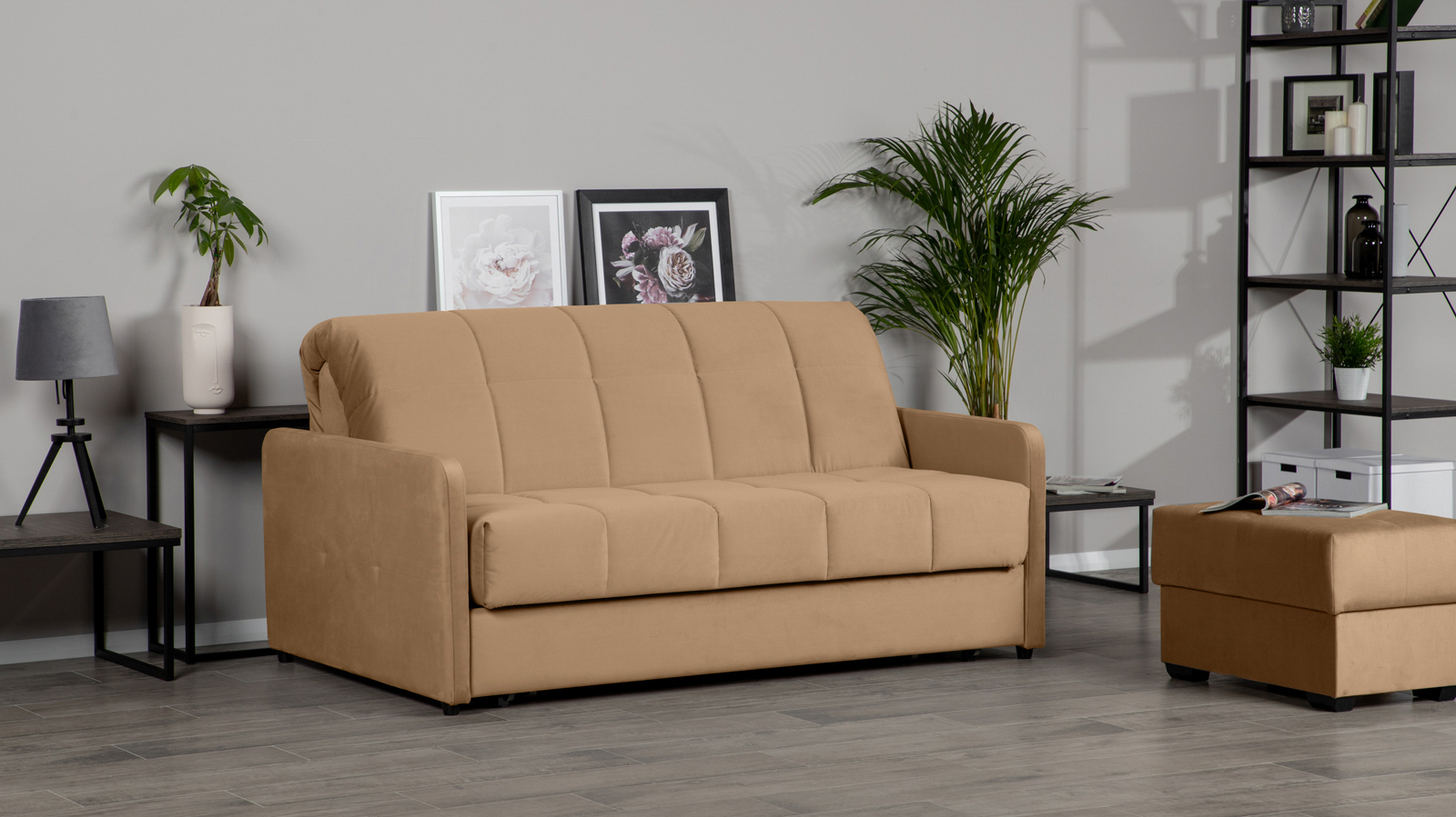 Диван - кровать Domo Pro с узкими подлокотниками, стежка квадрат, ткань Casanova Beige 180x216 — купить в Озерце