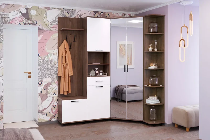 Прихожая Грейс комплект 4 (Гикори Джексон Темный/Белый Бриллиант Глянцевый) — Мебель-центр Озерцо