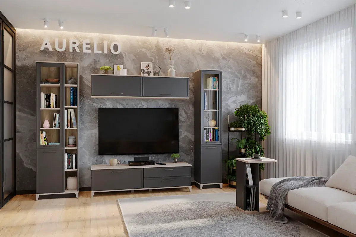 Тумба ТВ Aurelio 3 (Антрацит/Блеквуд Сатиновый) — Мебель-центр Озерцо