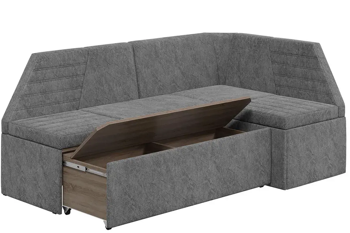 Скамья угловая Лондон со спальным местом Исп. 2 (Дуб сонома трюфель/Микровелюр Wellmart Silver) - купить в Озерце