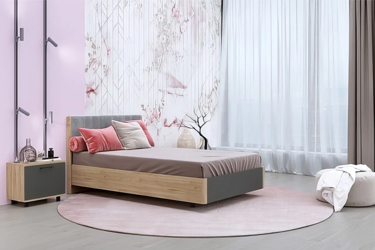 Кровать 140х200 КР-5012-ГС-АМ (Гикори Джексон Светлый/Антрацит Матовый) - купить в Озерце