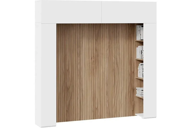 Шкаф навесной со стеллажами и декоративными панелями Порто СМ-393.21.022-23 (Белый жемчуг/Яблоня беллуно/Белый софт) в мебель-центре Озерцо