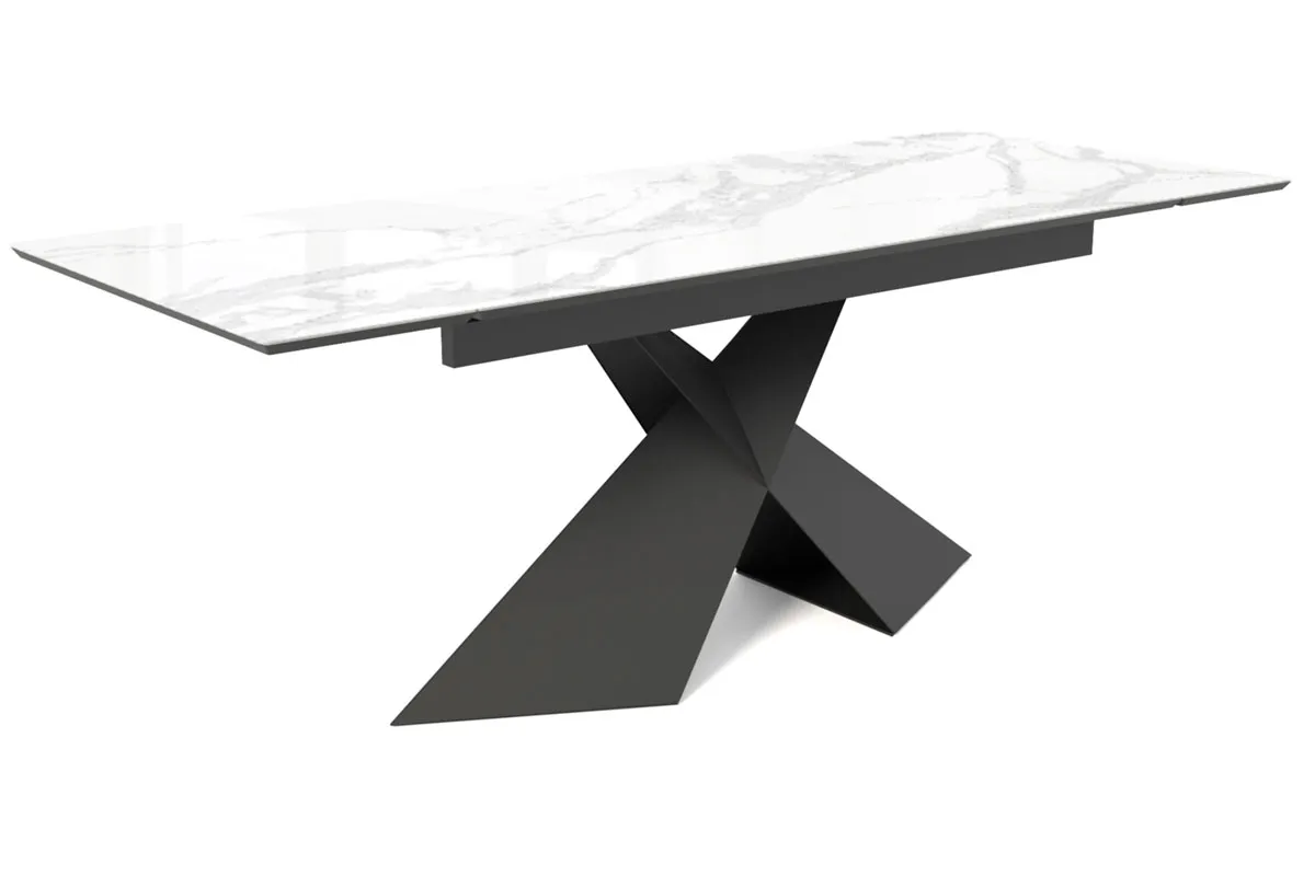 Стол обеденный Марвел 1400(2000) (ст. №2 / Стекло Оптивайт с фотопечатью Белый мрамор/МДФ Черный Кварц/Металл Черный) - купить в Озерце
