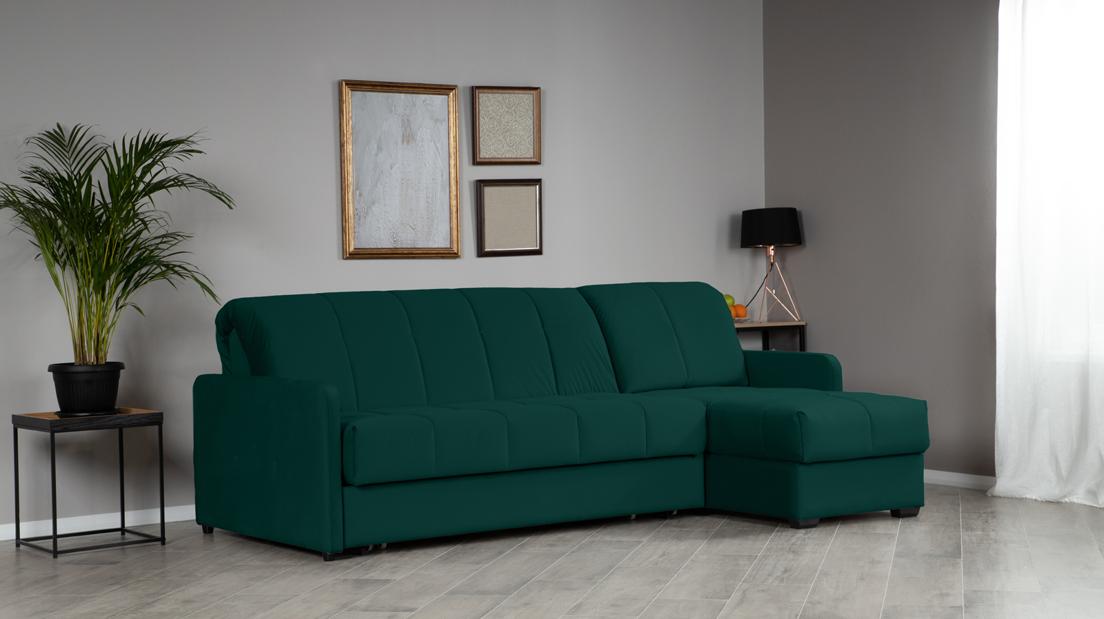 Диван угловой Domo Pro с узкими подлокотниками, стежка квадрат, ткань Sky Velvet 42 160x216 — купить в Озерце