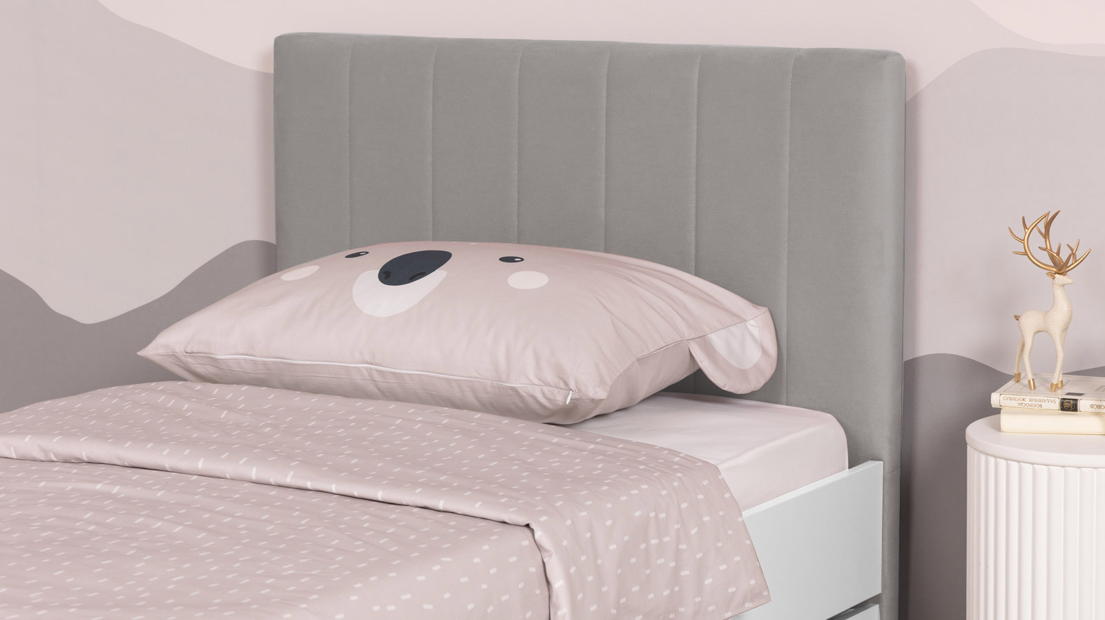 Кровать подростковая Olly, цвет: Белый базовый, Тк. Casanova Grey 90x190 — Мебель-центр Озерцо