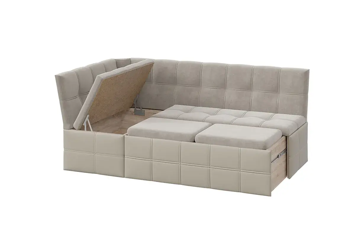 Скамья угловая Домино со спальным местом исп. 2 (Кожзам светло-коричневый/Велюр мокко светлый) - купить в Озерце