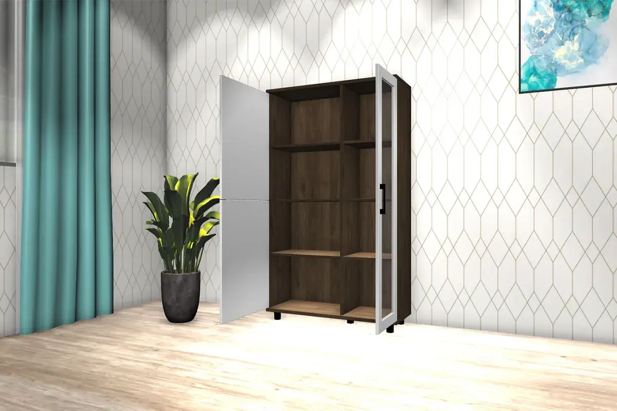 Шкаф многоцелевой ШК-5081-ГТ-БГ (Гикори Джексон Темный/Белый Бриллиант Глянцевый) в мебель-центре Озерцо