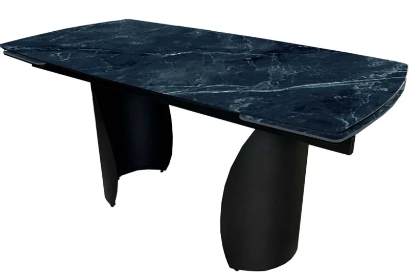 Стол обеденный Ольхон 1800(2400) (Керамика Черный мрамор 9806053 / МДФ Черный кварц / рама черная / металл черный) - купить в Озерце