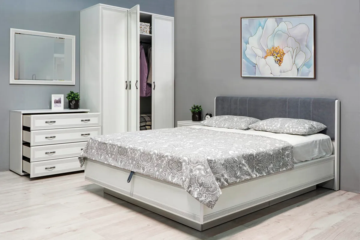 Кровать КР-1013-СЯ-В с ПМ 160х200 (Снежный Ясень/Велюр) - купить в Озерце