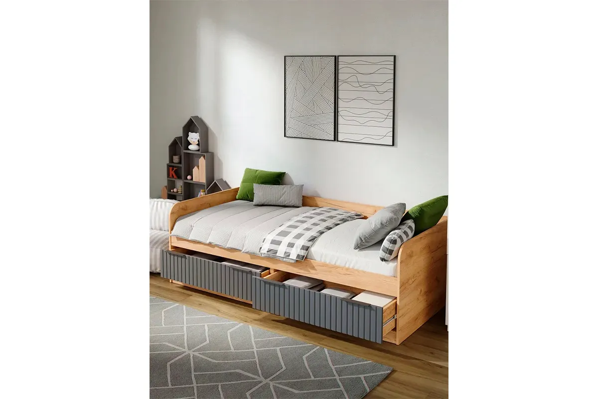 Кровать комбинированная Хилтон 90х200 Тип 1 (Дуб Крафт золотой/Графит матовый) - купить в Озерце