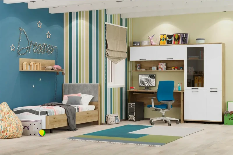 Детская Грейс композиция 2 (Гикори Джексон Светлый/Белый Бриллиант Глянцевый) — Мебель-центр Озерцо