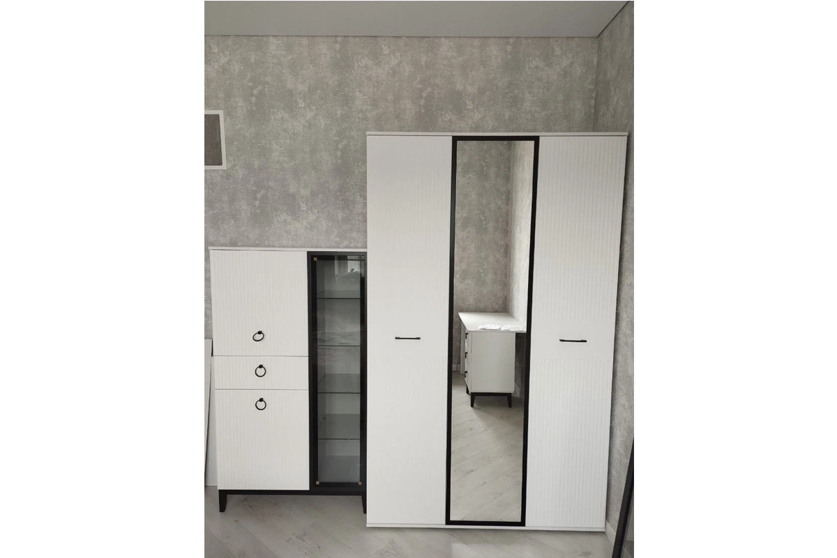 Шкаф Шарлиз 2-х дв. для платья и белья (с зеркалом) (Белое сияние/Белый снег) в мебель-центре Озерцо