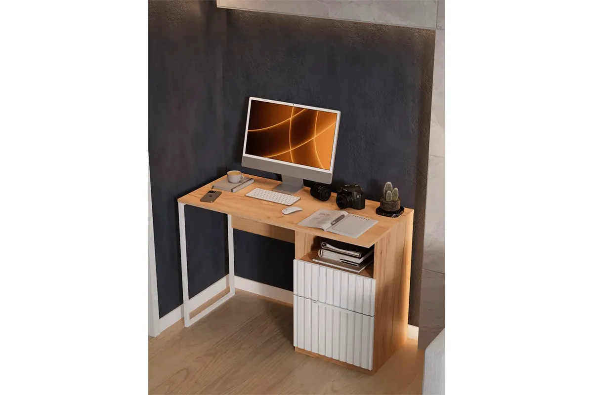 Стол письменный Хилтон Тип 1 (Дуб Крафт Золотой/Белый матовый) — Мебель-центр Озерцо