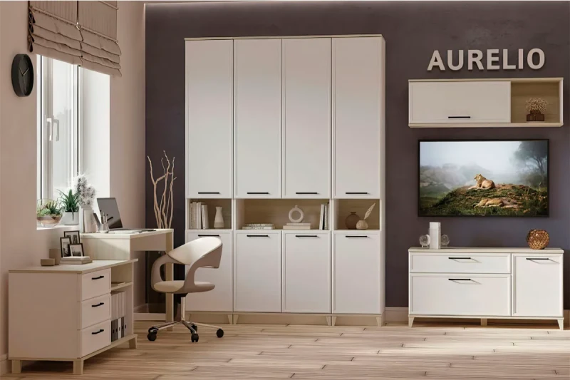 Гостиная Aurelio (Белый/Блеквуд Сатиновый) — Мебель-центр Озерцо