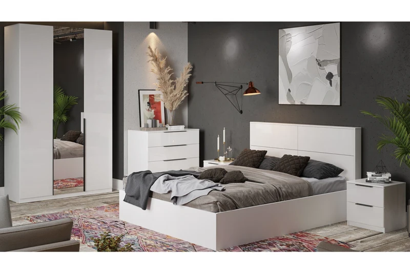 Спальный гарнитур Тесса №2 ГН-003 (Белый жемчуг/Белый глянец) - купить в Озерце