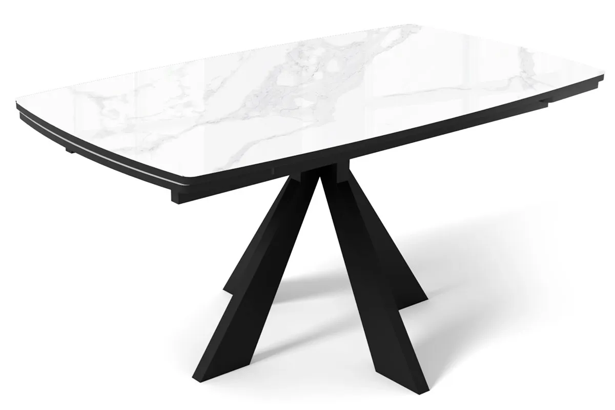 Стол обеденный Эльтон-2 1200(1800) (ст. №9/Стекло Оптивайт с фотопечатью Белый Мрамор/МДФ Черный кварц/Металл Черный) - купить в Озерце