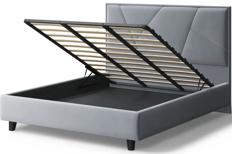 Кровать на опоре Ингрид с ПМ и бельев. ящ. 160х200 (Нео 25/Серый) - купить в Озерце