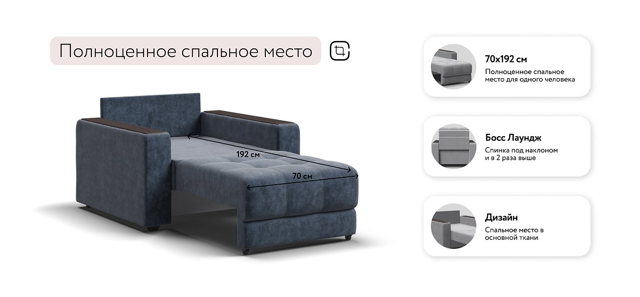 Босс кресло-кровать Велюр Роял синий — купить в Озерце