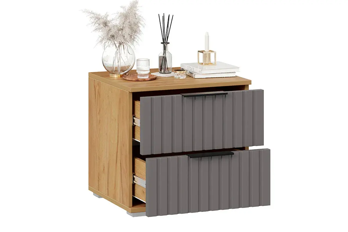 Тумба прикроватная Хилтон (Дуб Крафт золотой/Графит матовый) — Мебель-центр Озерцо