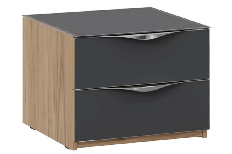 Тумба прикроватная с 2 ящиками Глосс ТД-319.03.01 (Яблоня Беллуно/Cтекло/Графит матовый) — Мебель-центр Озерцо