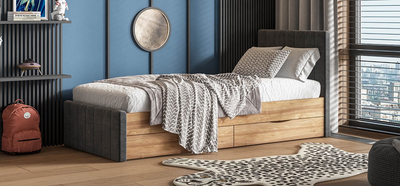 Кровать ЛОФТ Мини Орех Селект, MONOLIT Серый - купить в Озерце