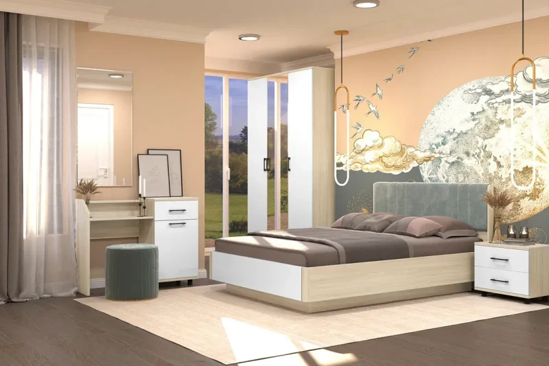 Спальня Грейс комплект 3 (Ясень Асахи/Белый Бриллиант Глянцевый) - купить в Озерце