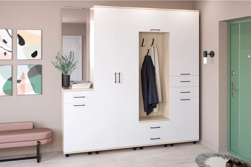 Прихожая Грейс комплект 7 (Ясень Асахи/Белый Бриллиант Глянцевый) — Мебель-центр Озерцо